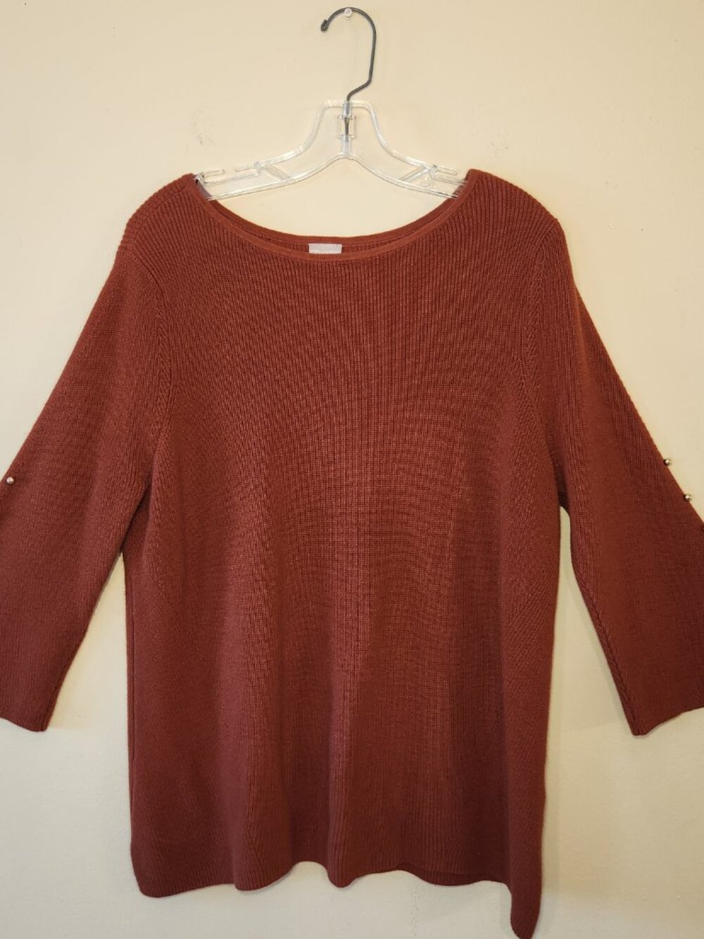 Chico's Size 3 orange 3/4 sleeve sweater with gold buttons